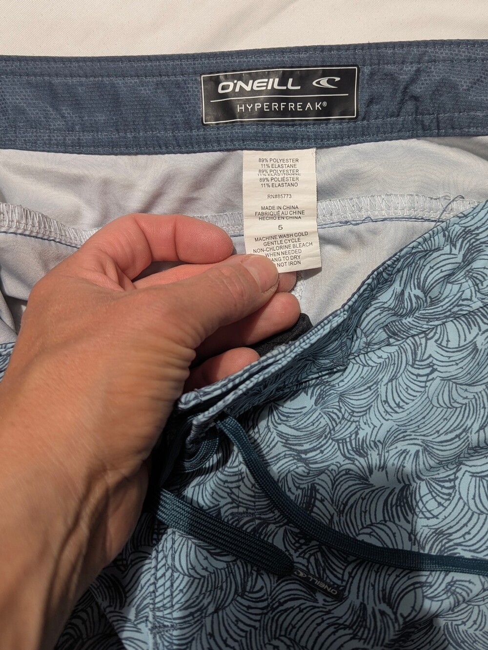 O'Neill Hyperfreak Light Blue Wave-Pattern Swim Shorts Women's 5